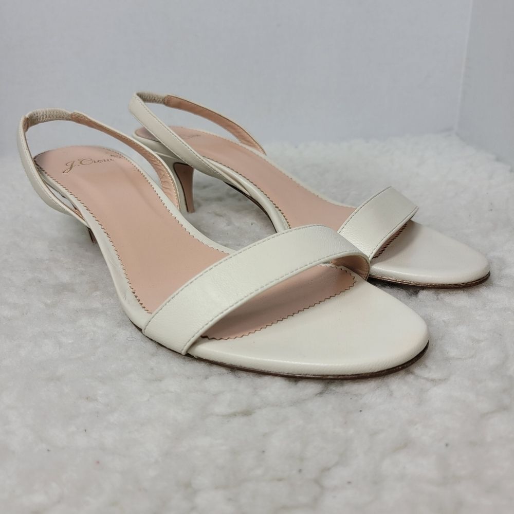 J.Crew Womens Heel Shoes Size 9 Ivory Leather Simple Slingback Open Toe Sandalsl
